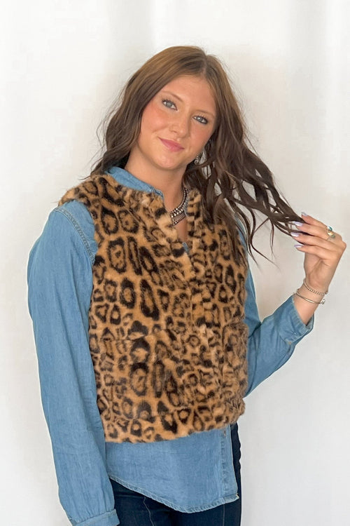 Faux Fur Leopard Vest - Cowhide and Conchos