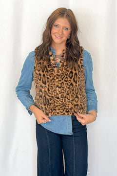 Faux Fur Leopard Vest - Cowhide and Conchos