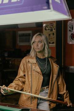 Faux Leather Moto Jacket - Cowhide and Conchos