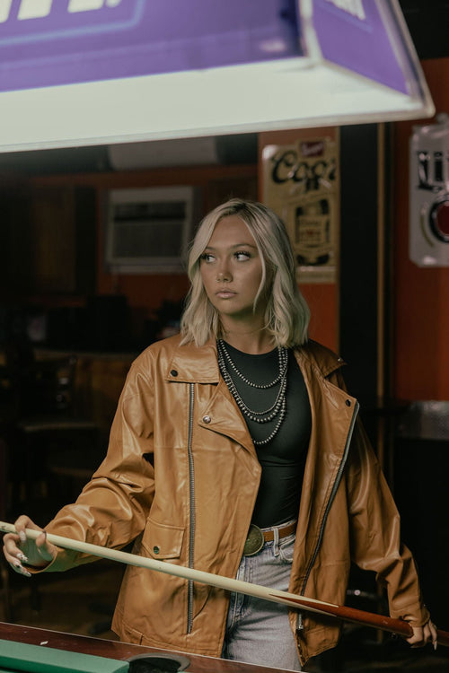 Faux Leather Moto Jacket - Cowhide and Conchos