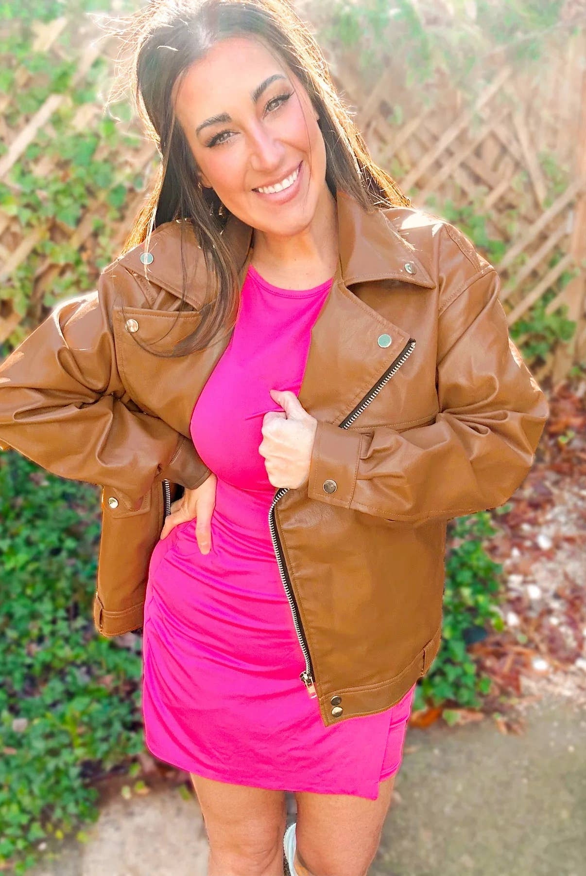 Faux Leather Moto Jacket - Cowhide and Conchos