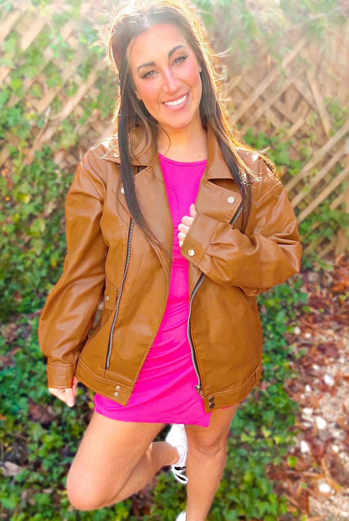 Faux Leather Moto Jacket - Cowhide and Conchos