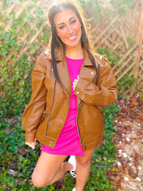 Faux Leather Moto Jacket - Cowhide and Conchos