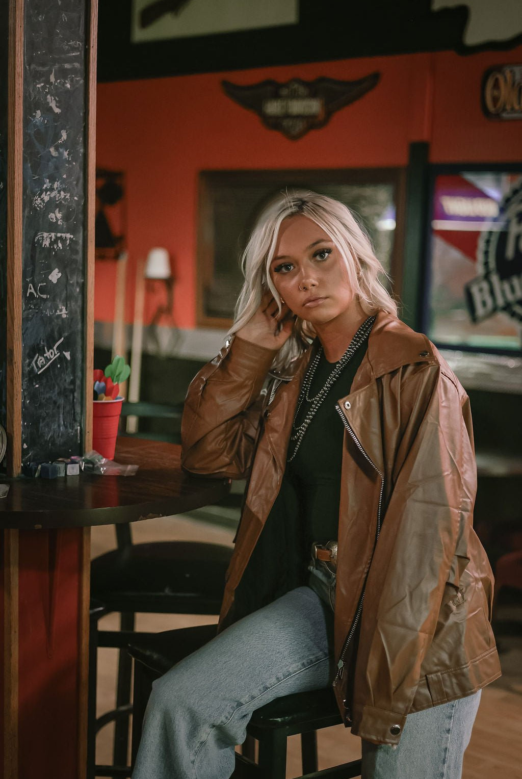 Faux Leather Moto Jacket - Cowhide and Conchos