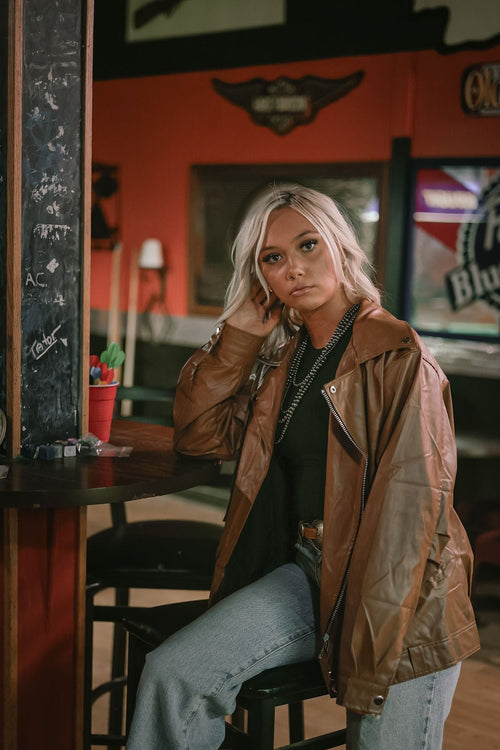 Faux Leather Moto Jacket - Cowhide and Conchos