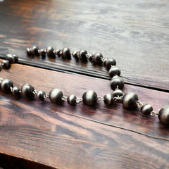 Faux Silver Pearl Lariat Necklace - Cowhide and Conchos