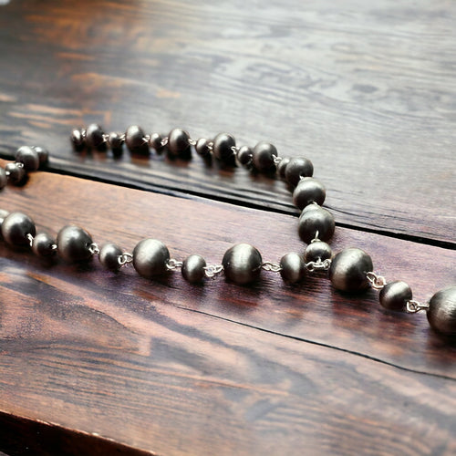 Faux Silver Pearl Lariat Necklace - Cowhide and Conchos