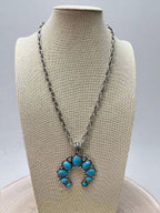 Faux Squash Blossom Pendant Necklace & Earring Set - 20 inch necklace - Cowhide and Conchos