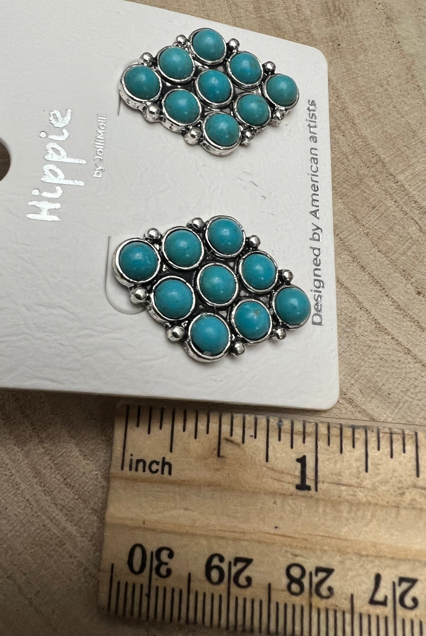 Faux Turquoise Cluster Post Earrings - 1 inch drop - Cowhide and Conchos
