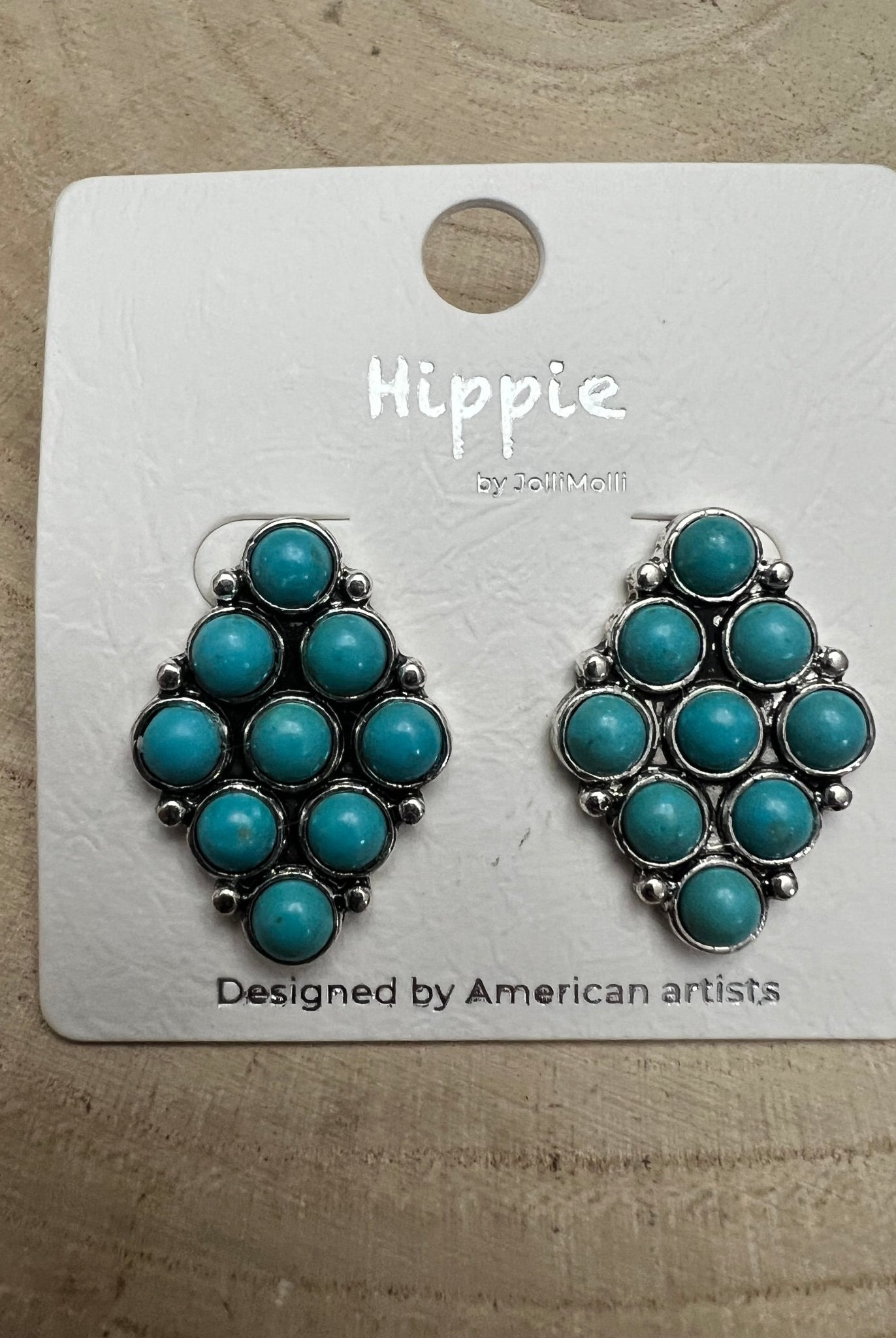 Faux Turquoise Cluster Post Earrings - 1 inch drop - Cowhide and Conchos