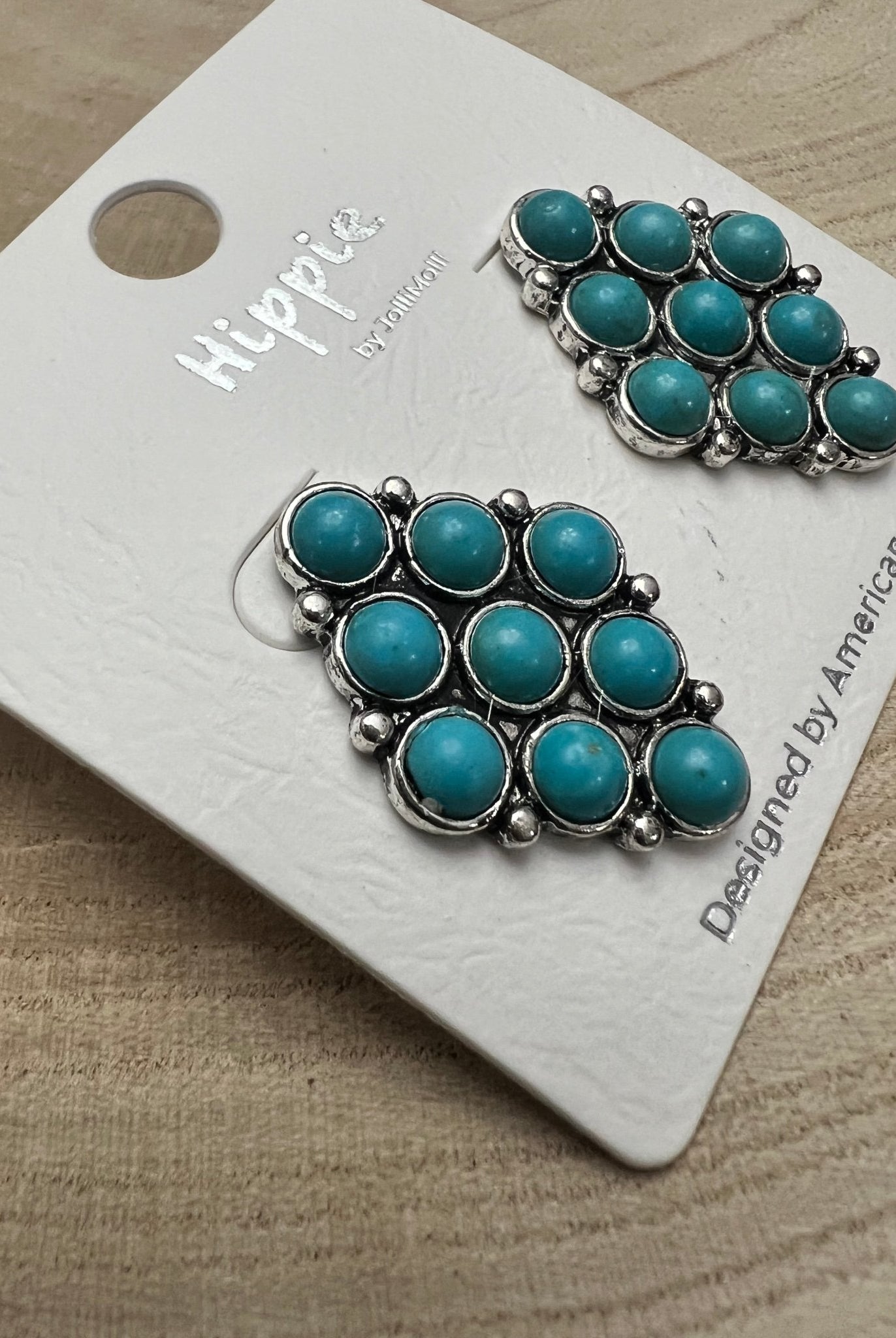Faux Turquoise Cluster Post Earrings - 1 inch drop - Cowhide and Conchos