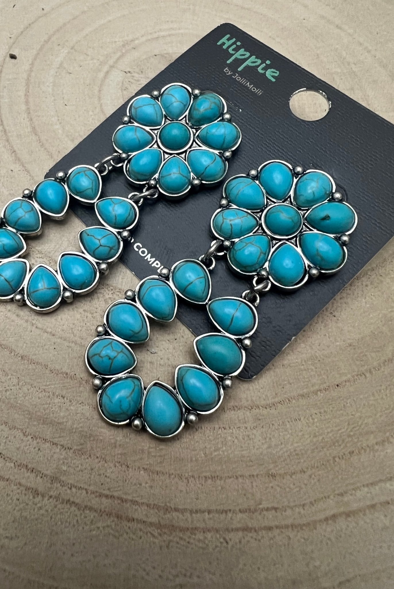 Faux Turquoise Cluster Post Earrings - 2 1/4 inch Statement Size - Cowhide and Conchos
