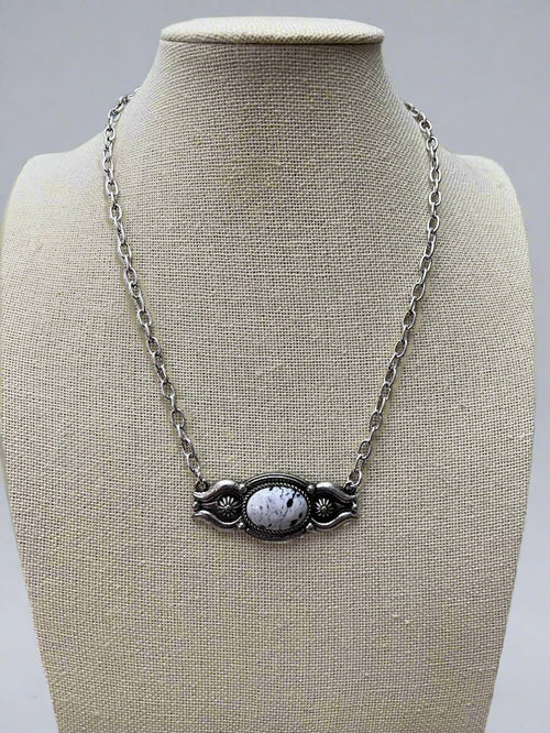 Faux White Buffalo Bar Necklace - 18 inch + 3 - Cowhide and Conchos