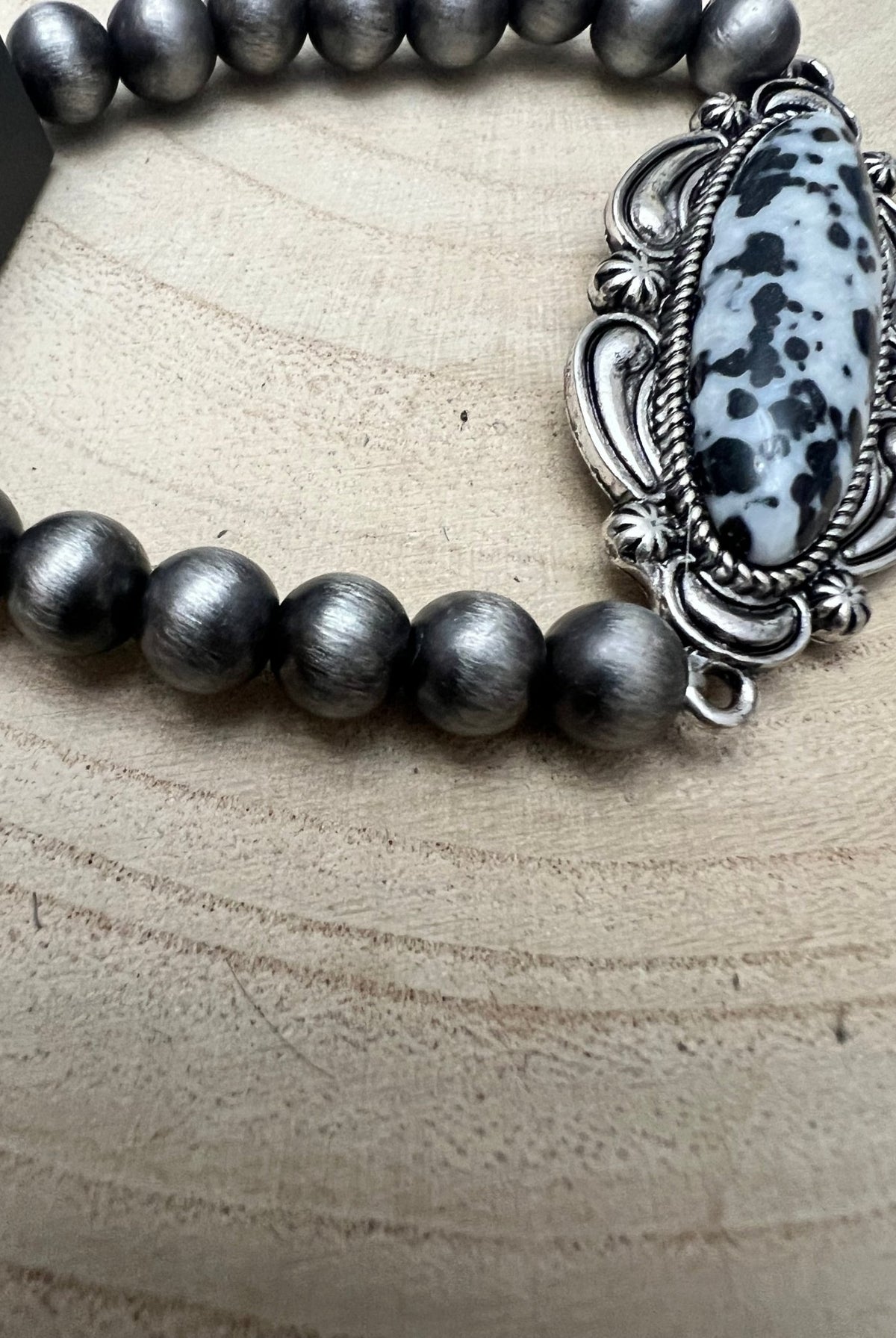 Faux White Buffalo Stretch Bracelet - Cowhide and Conchos