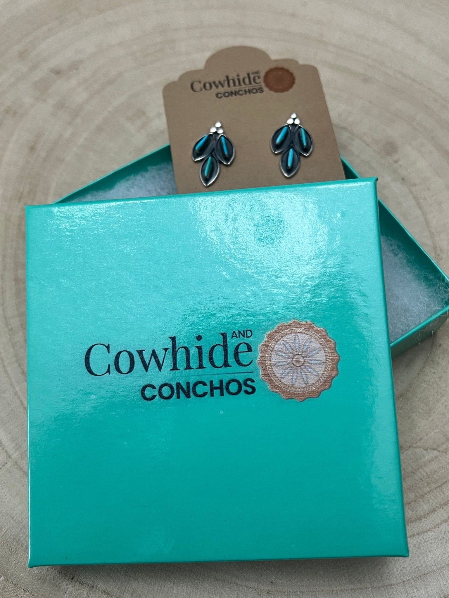 Fernando Othole Turquoise Post Earrings - Cowhide and Conchos