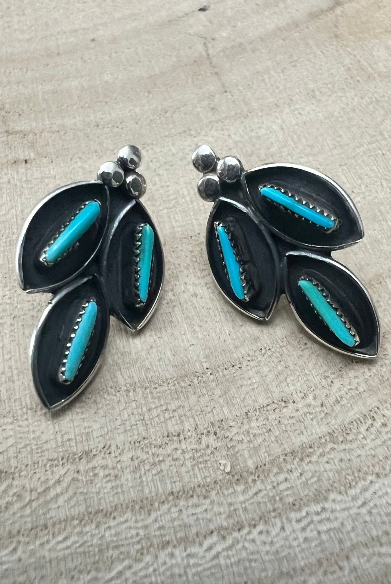 Fernando Othole Turquoise Post Earrings - Cowhide and Conchos