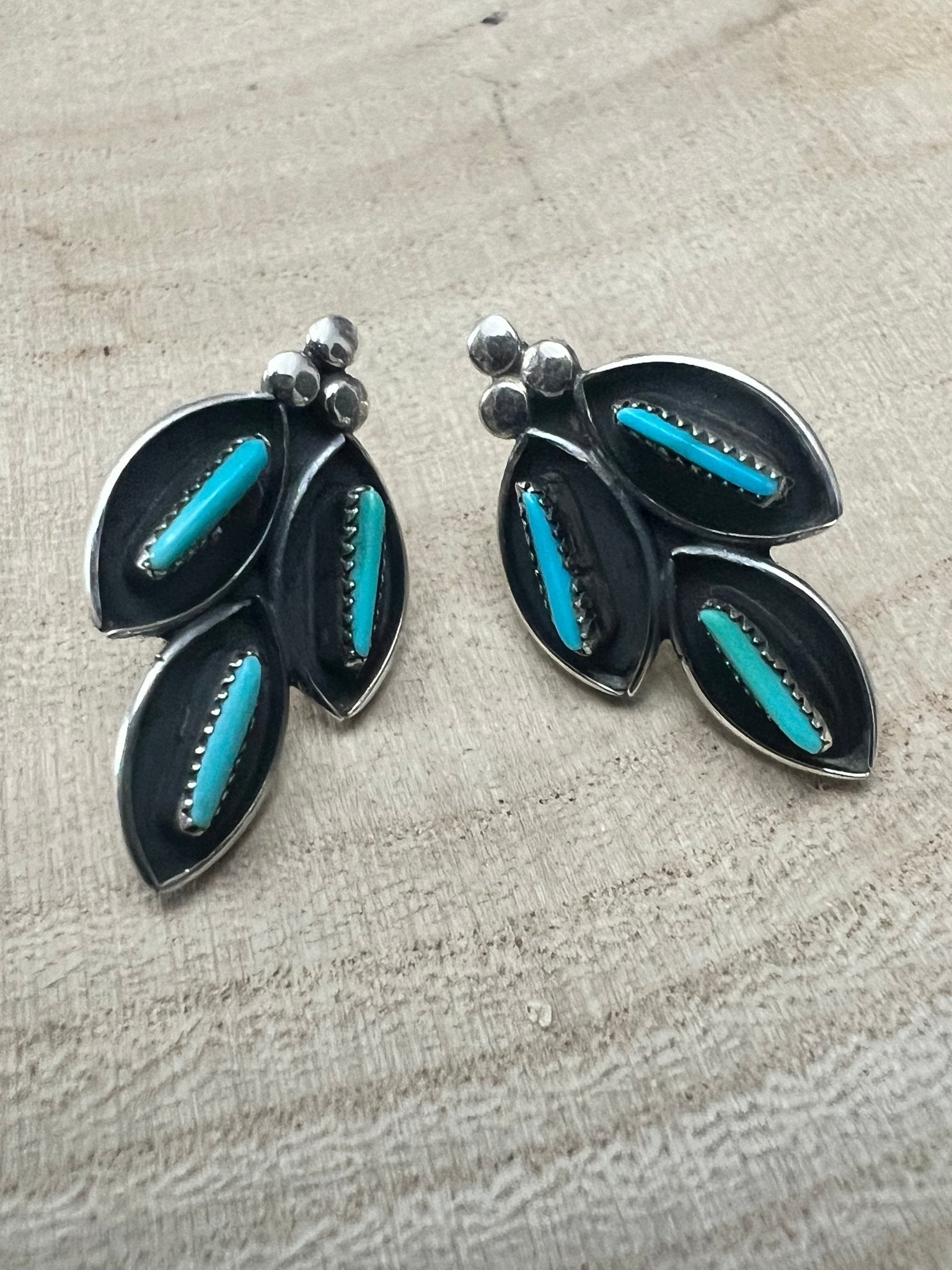 Fernando Othole Turquoise Post Earrings - Cowhide and Conchos