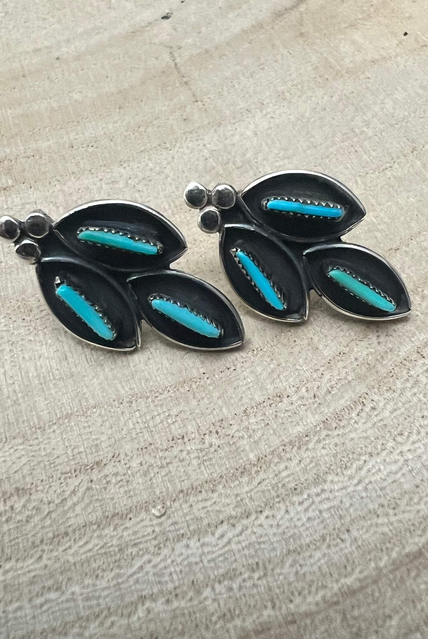 Fernando Othole Turquoise Post Earrings - Cowhide and Conchos