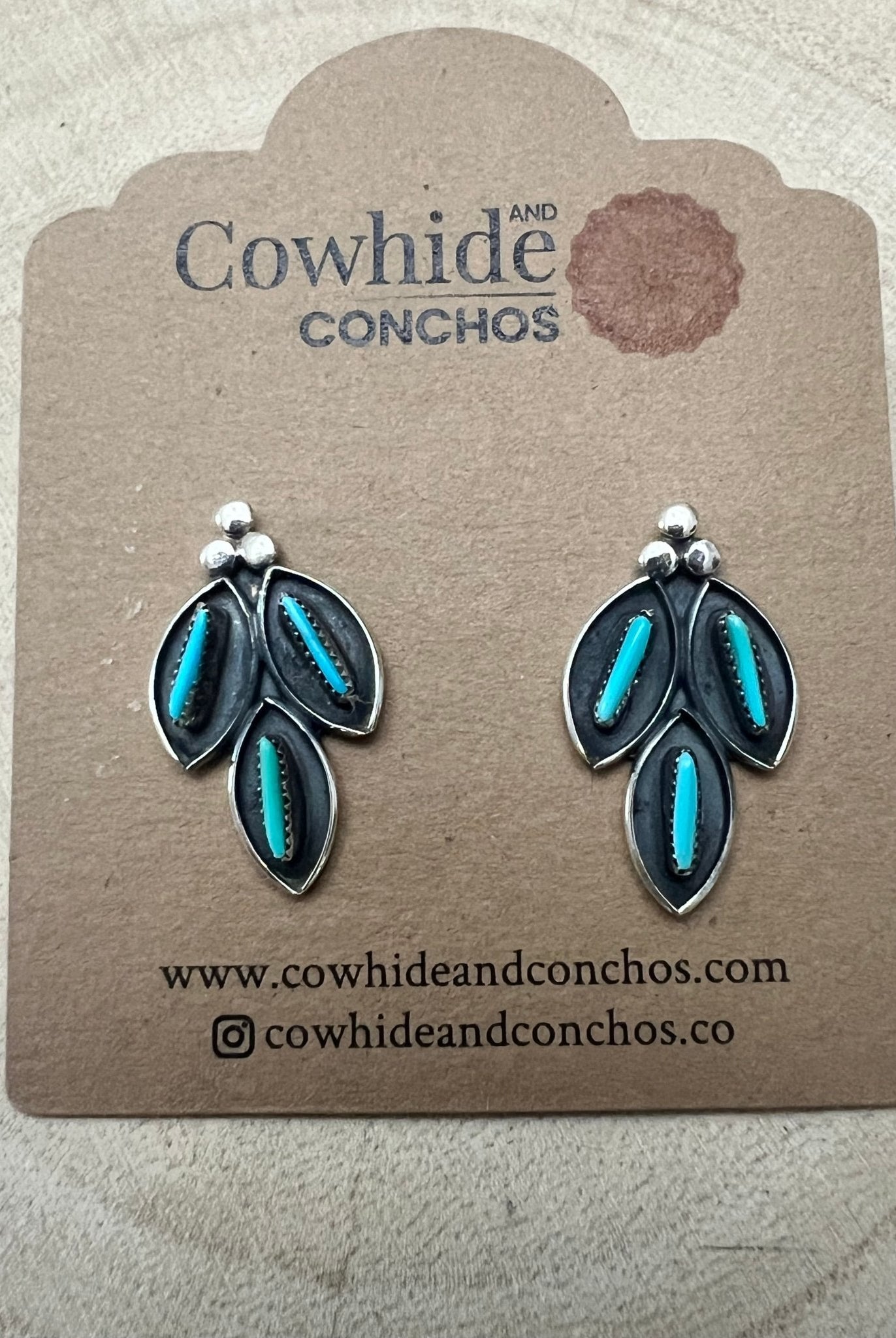 Fernando Othole Turquoise Post Earrings - Cowhide and Conchos