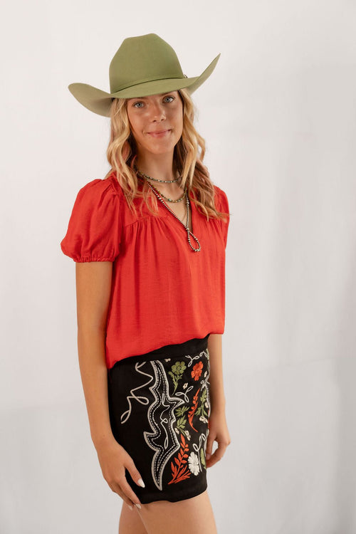 Floral Embroidered Skirt - Cowhide and Conchos