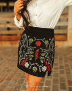 Floral Embroidered Skirt - Cowhide and Conchos