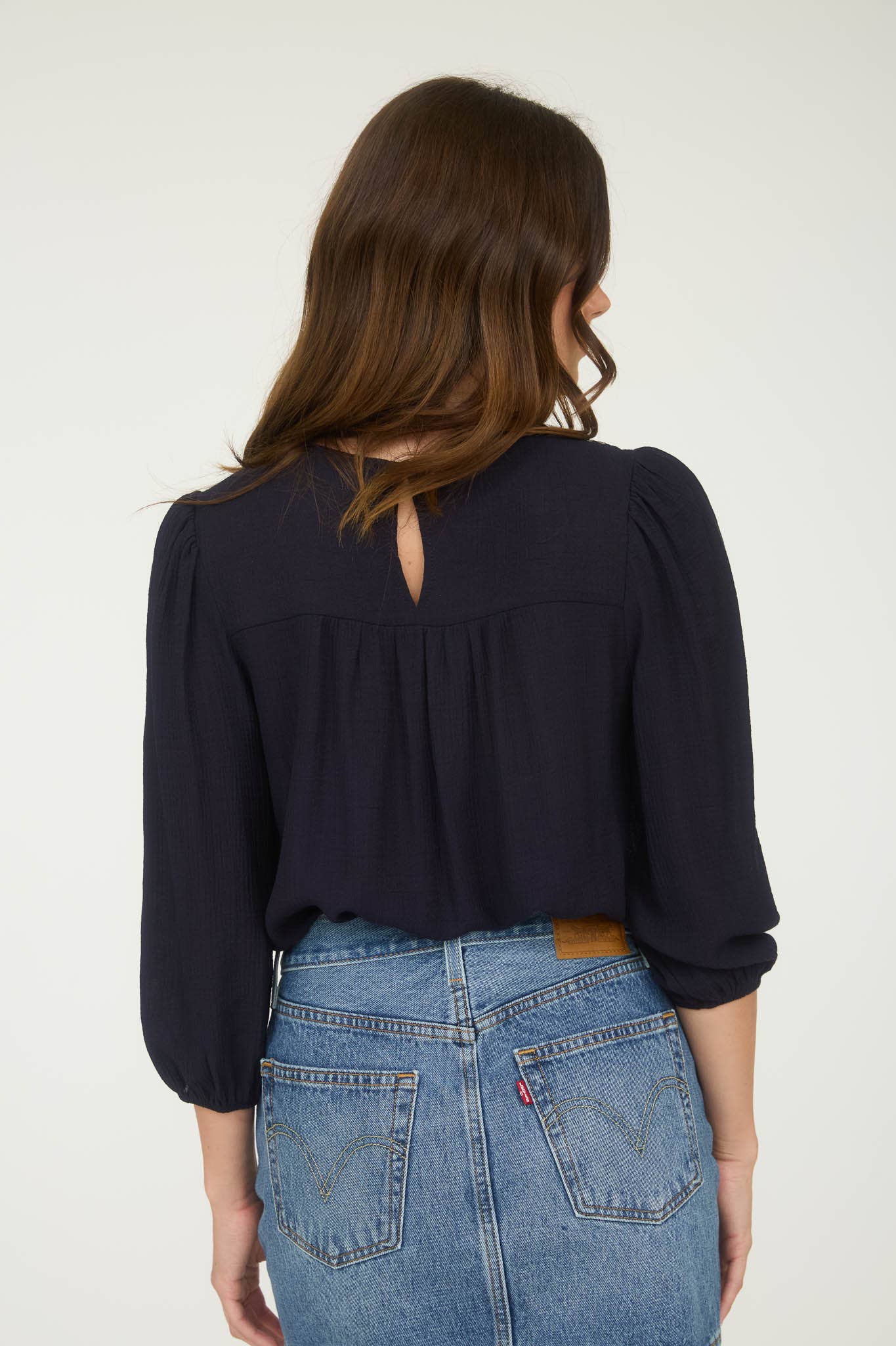 Floral Embroidered Yoke 3/4 Sleeve Blouse - Cowhide and Conchos