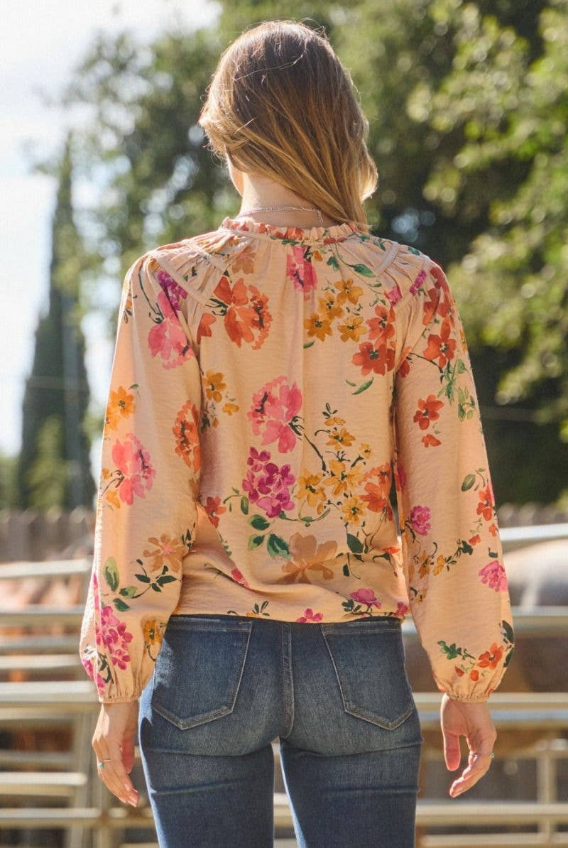 Floral Printed Long Sleeve Blouse - Cowhide and Conchos