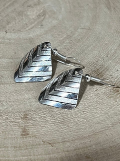 Florence Tahe Navajo Handmade Sterling silver Earrings - Cowhide and Conchos
