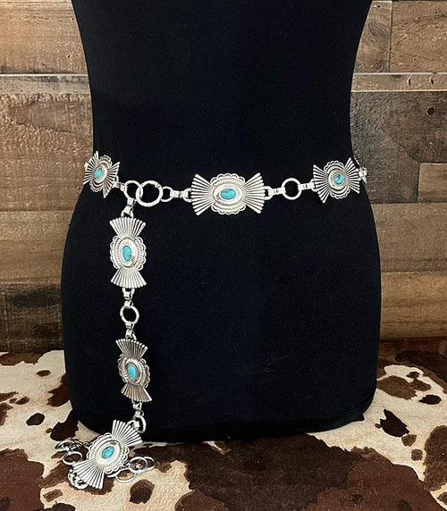 Fly Over States Concho Belt - Lg/XL - Cowhide and Conchos