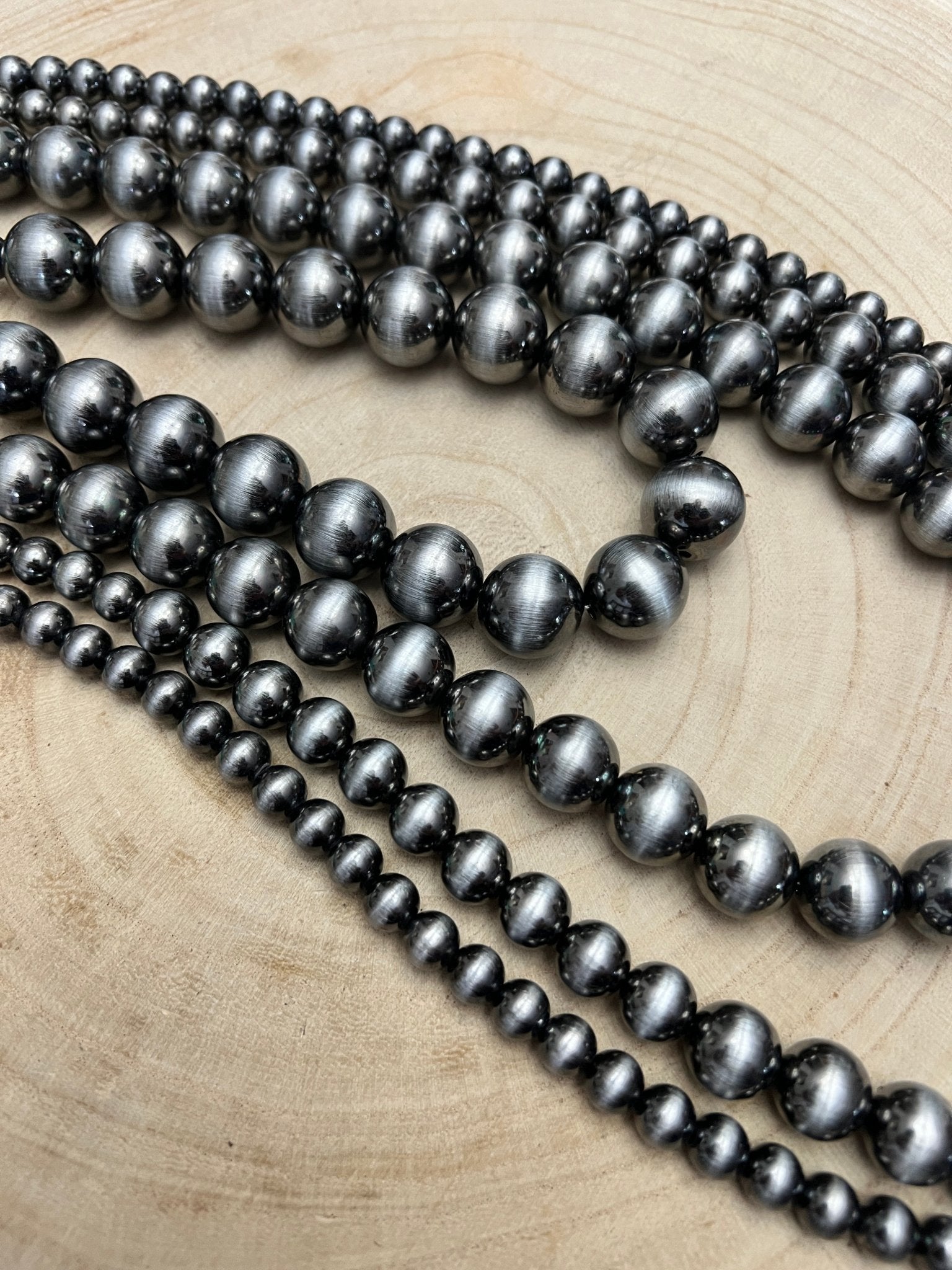 Four Strand Burnished Faux Sterling Pearl Necklace – Western Layered Set2 - Cowhide and Conchos
