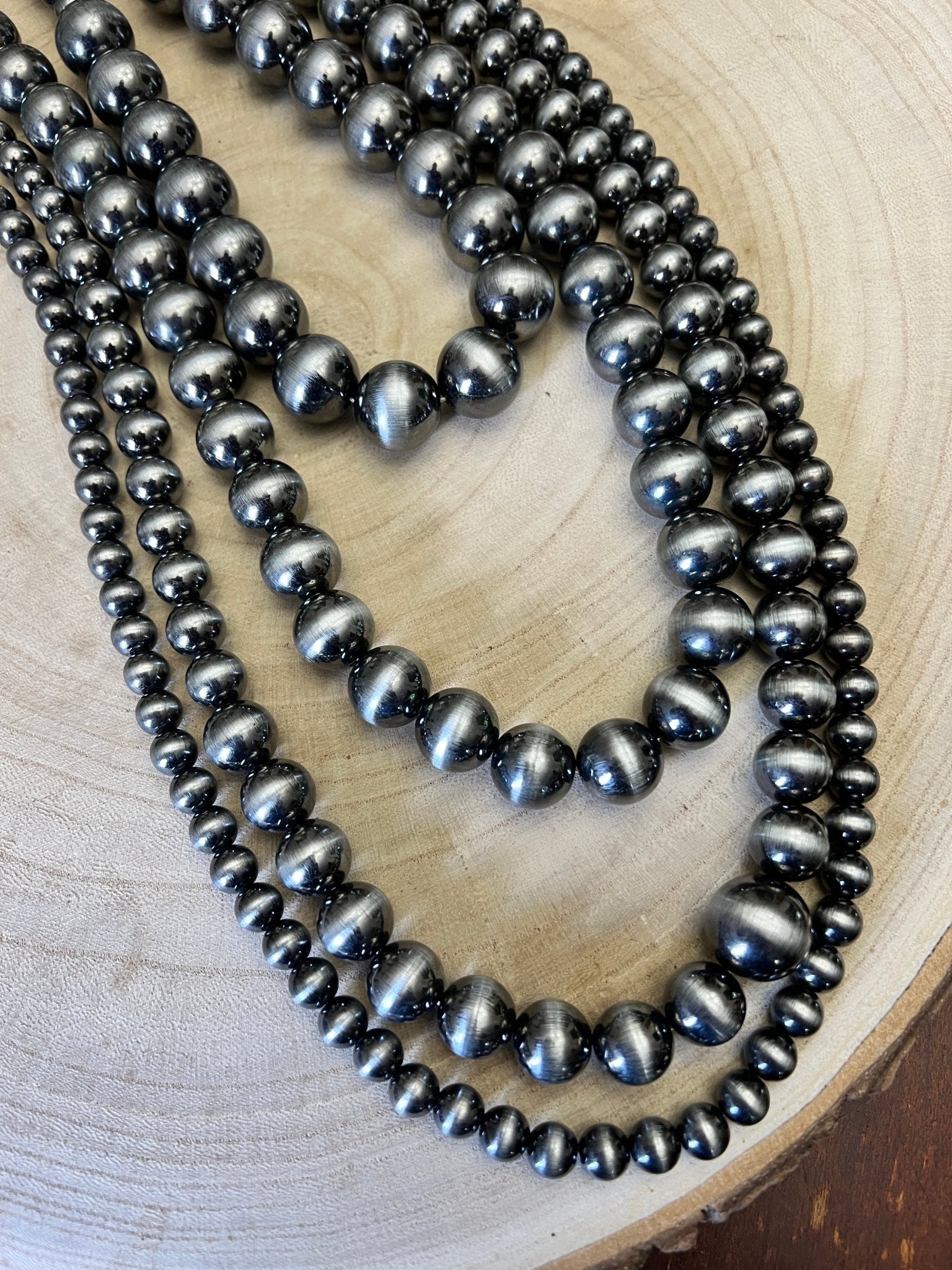 Four Strand Burnished Faux Sterling Pearl Necklace – Western Layered Set2 - Cowhide and Conchos
