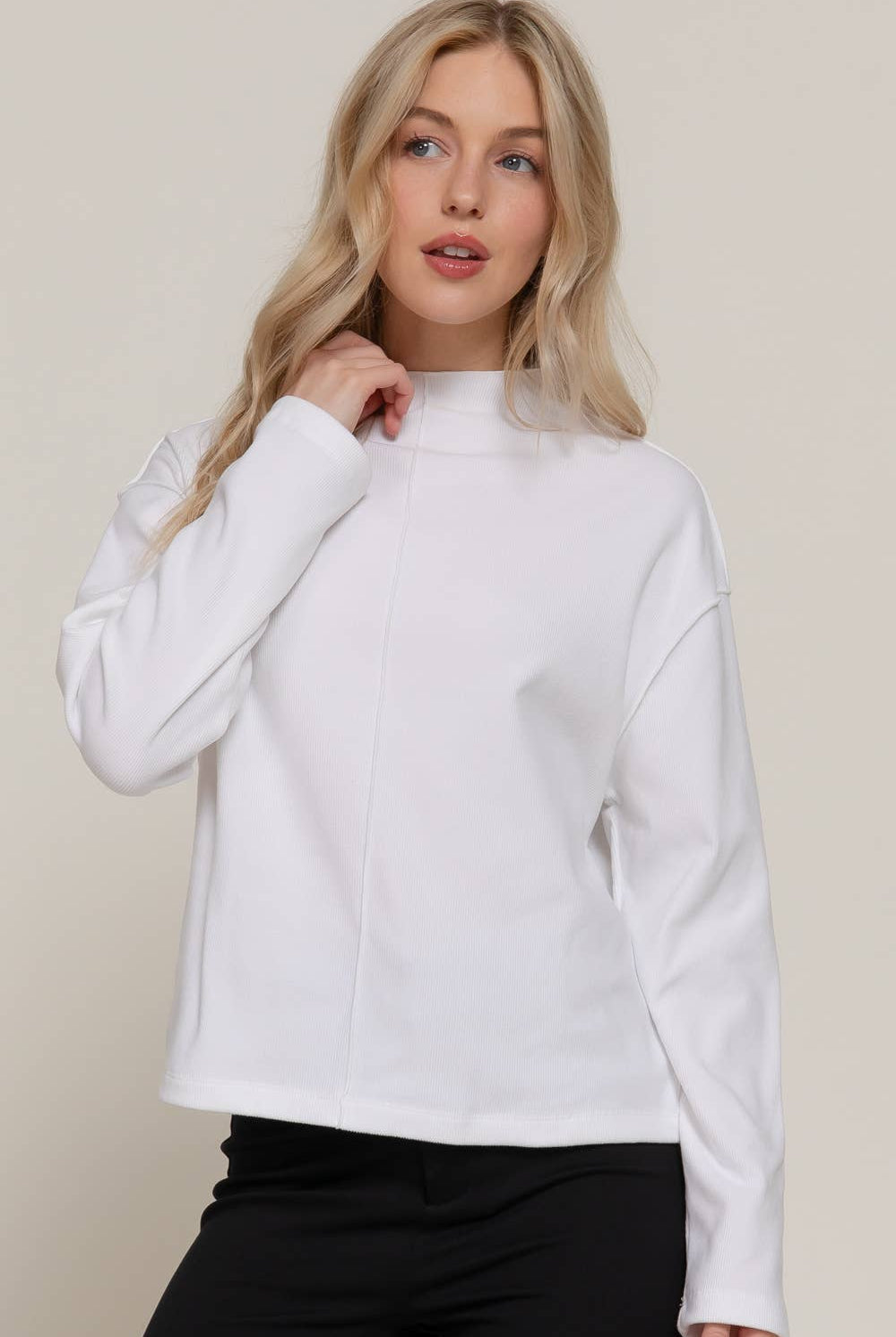 Frontier Brushed Rib Top - Mushroom or White - Cowhide and Conchos
