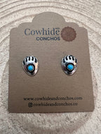 Gaynell Parker Sterling & Kingman Turquoise Bear Claw Post Earrings - Cowhide and Conchos