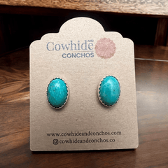 Genuine Thunder Creek Turquoise Post Earrings - 10 x 14 mm - Cowhide and Conchos