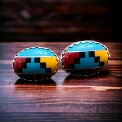 Genuine Thunder Creek Turquoise Post Earrings - 10 x 14 mm - Cowhide and Conchos