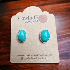 Genuine Thunder Creek Turquoise Post Earrings - 10 x 14 mm - Cowhide and Conchos