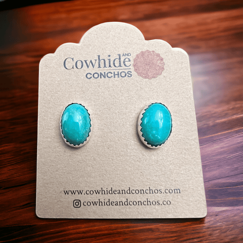 Genuine Thunder Creek Turquoise Post Earrings - 10 x 14 mm - Cowhide and Conchos