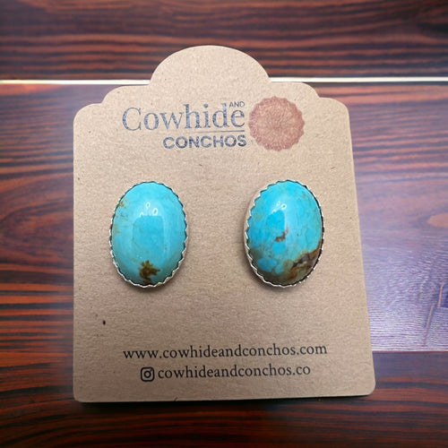 Genuine Turquoise Post Earrings - 13 x 18mm - Cowhide and Conchos