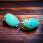 Genuine Turquoise Post Earrings - 13 x 18mm - Cowhide and Conchos
