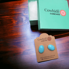 Genuine Turquoise Post Earrings - 13 x 18mm - Cowhide and Conchos