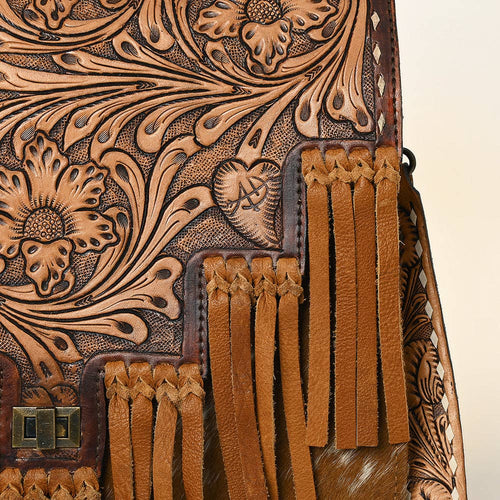 Genuine Western Leather Women's Crossbody Bag - Cowhide and Conchos