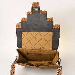 Genuine Western Leather Women's Crossbody Bag - Cowhide and Conchos