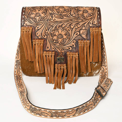 Genuine Western Leather Women's Crossbody Bag - Cowhide and Conchos