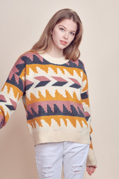 Geometric Fair Isle Sweater - Cowhide and Conchos