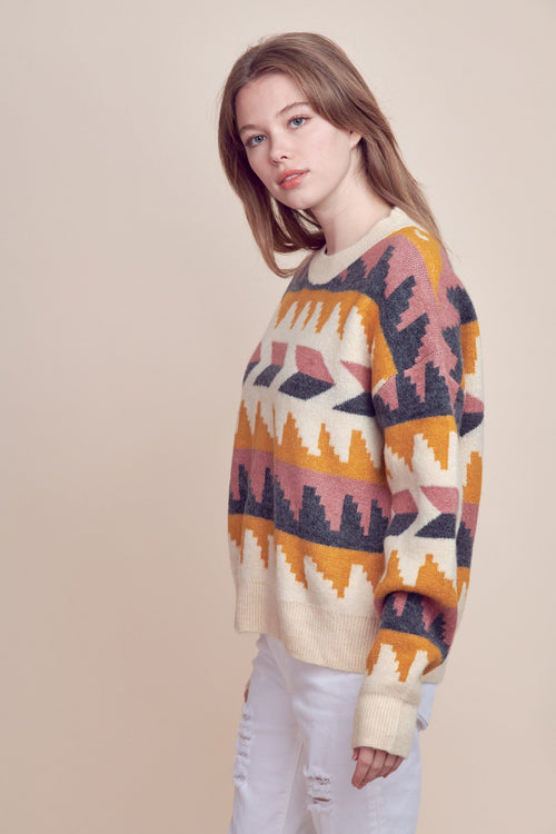 Geometric Fair Isle Sweater - Cowhide and Conchos