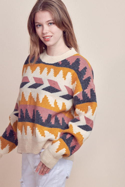 Geometric Fair Isle Sweater - Cowhide and Conchos