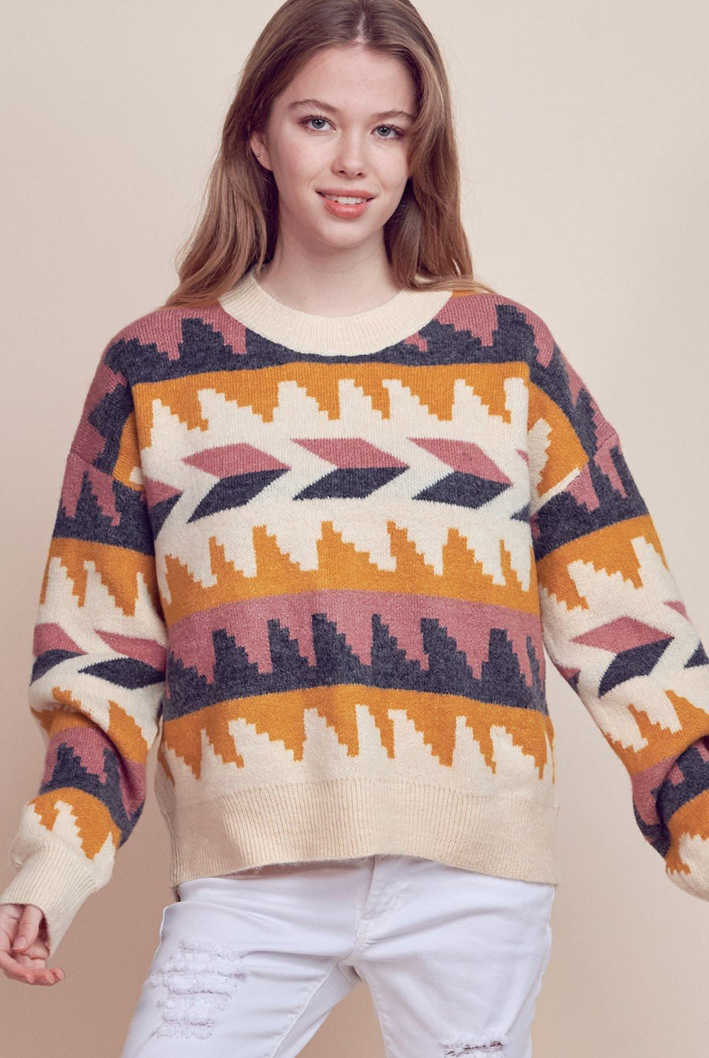 Geometric Fair Isle Sweater - Cowhide and Conchos