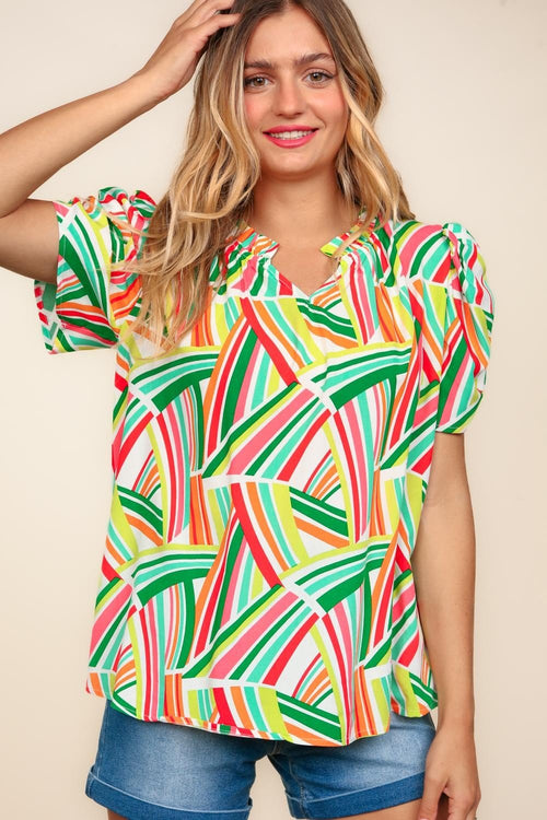 Geometric Notch Neck Top - Medium available - Cowhide and Conchos