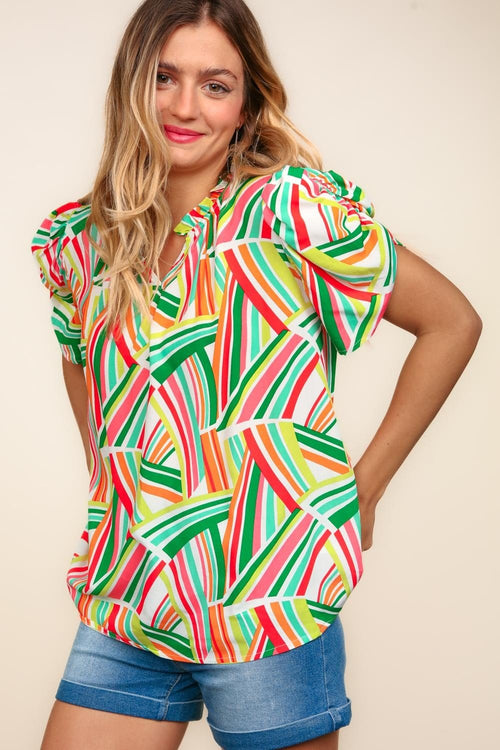 Geometric Notch Neck Top - Medium available - Cowhide and Conchos