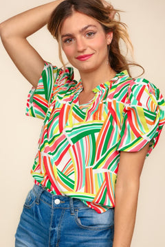 Geometric Notch Neck Top - Medium available - Cowhide and Conchos